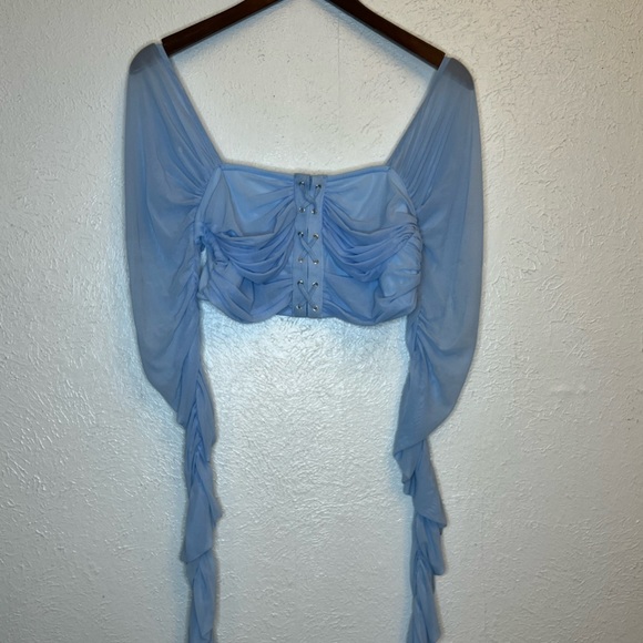 Baby blue ruched mesh crop for PrettyLittleThing - Picture 2 of 5